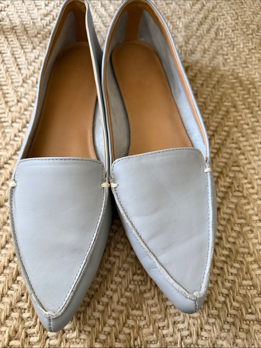 J. Crew Women's Pointed Leather Flats in Grey-Pale Blue. Size 8.5